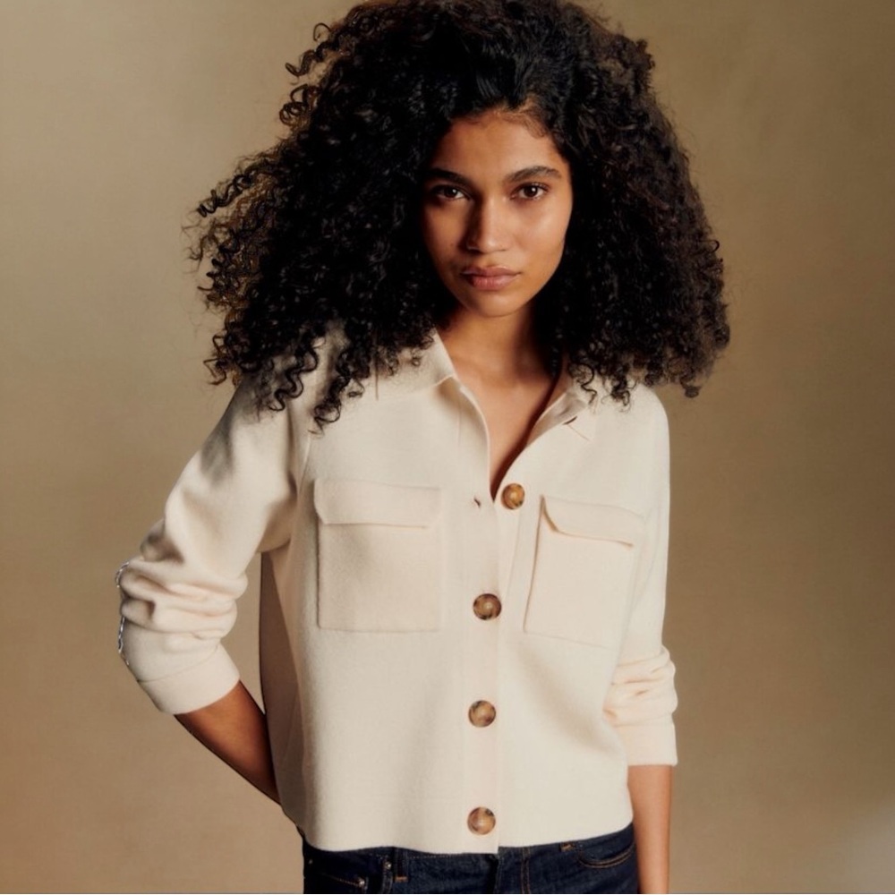 Sezane Betty Cardigan Ecru Cream Merino Wool Medium